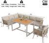 Merax Gartenlounge-Set, 7-Sitzer L-förmiges Gartensofa-Set mit Sessel, geflochtenen Armlehnen, Wetterfeste Eckgarnitur aus Eisen, mit Holz-Couchtisch, Mit Polstern & Kissen, Beige Bild 4