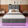 Polsterbett 90x200 cm mit LED, USB-Anschlüssen und Stauraum – Samtbezug in Dunkelgrau Bild 3