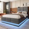 Polsterbett 90x200 cm mit LED, USB-Anschlüssen und Stauraum – Samtbezug in Dunkelgrau Bild 4
