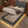 Polsterbett 90x200 cm mit LED, USB-Anschlüssen und Stauraum – Samtbezug in Dunkelgrau Bild 2