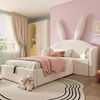 Merax Polsterbett, 90x190cm, Jugendbett, Einzelbett mit Hasenohren-Kopfteil, Kinderbett mit Hydraulischem Stauraum & Nachttisch, Samt Softbett, Beige (Ohne Matratze) Bild 2