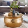 Couchtisch 60 x 30,5 x 60 cm Aluminium Gold Beistelltisch orientalisch rund, Flacher Hammerschlag Sofatisch Metall, Design Wohnzimmertisch modern, Loungetisch indisch Stubentisch klein Bild 2