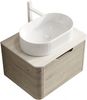 Badezimmer-Waschtisch, Schwebend Weißes Ovales Waschbecken Travertin-Sintersteinplatte gebogene Kanten Sperrholzschrank mit Schublade vormontiert, Sperrholz+Stein, Eiche creme Holzmaserung, 60 cm Bild 4