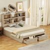 Doppelbett 160x200 cm mit Stauraum und USB-Anschluss, modernes Bett mit Kopfteilregal und 2 Schubladen am Fußende, Holzoptik Natur Bild 1