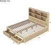 Doppelbett 160x200 cm mit Stauraum und USB-Anschluss, modernes Bett mit Kopfteilregal und 2 Schubladen am Fußende, Holzoptik Natur Bild 5