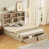 Doppelbett 160x200 cm mit Stauraum und USB-Anschluss, modernes Bett mit Kopfteilregal und 2 Schubladen am Fußende, Holzoptik Natur Bild 3