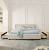 Polsterbett, Chenille mit 4 Schubladen & USB-Anschluss, 140x200 cm, Beige, ohne Matratze Bild 5