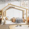 Merax Holzbetten, 90x200cm Kinderbett, Einzelbett, Exquisites Holzhausdesign, Stabile Lattenroste, Weiß+Natur Bild 2