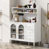 Hochschrank mit Fluted-Glas, 3 Schubladen & USB-Anschluss, 120 x 40 x 138,5 cm, Weiß Bild 5