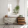 FineBuy Sideboard Sheesham Massivholz 175 cm 2 Türen & 3 Schubladen - Massive Retro Kommode Steinoptik - Design Natur Anrichte - Handmade Industrial Bild 2