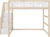 Merax Hochbett, Etagenbett für Kinder 140x200 mit Treppe, Kinderbett Aus Massivholz mit Sicherheitsgeländer, Weiß+Natur Bild 5