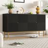 Merax Sideboard mit Erhabener Textur 160cm, Schrank mit Vier Türen Goldene Gebürstete Griffe und Hochglanz Tischbeine, Schwarz, 160×40×82cm Bild 5
