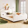 Merax Einzelbett, Kinderbett 90x200 Gepolstertes Plattformbett mit Kissen in Kaninchenform, Beige Bild 2