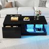 KLAM HOME Couchtisch 100*50*30cm Couchtisch,Sofatisch mit 2 Schubladen, MDF Wohnzimmertisch (Hochglanz Wohnzimmer Beistelltisch, schwarzer Designtisch), kaffeetisch mit LED,Tragender Tisch aus gehärtetem Glas Bild 3