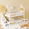 Kinder-Etagenbett 90x200 cm mit Dach, Treppe und Schubladen – Massivholz und MDF in Weiß Bild 3
