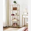 Vasagle Standregal, Bücherregal, Badregal, 5 Ebenen, Küchenregal, schmal, Regal, Badezimmerregal, für Wohnzimmer, Schlafzimmer, Arbeitszimmer, Hartglas, Stahlgestell, goldfarben Bild 2