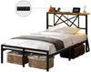 MSMASK Metallbett mit LED-Beleuchtung, Steckdose und 2 USB-Anschlüssen (Ohne Matratze), Bettgestell 90x200 cm in Braun mit Metall-Lattenrost Bild 3