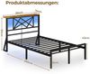 MSMASK Metallbett mit LED-Beleuchtung, Steckdose und 2 USB-Anschlüssen (Ohne Matratze), Bettgestell 90x200 cm in Braun mit Metall-Lattenrost Bild 2