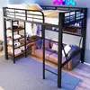 Hochbett mit Regal, LED-Beleuchtung, Kleiderstange, Wandgitter, Leiter, Rausfallschutz, 140x200cm, Kinderbett, Metallbett Bild 2
