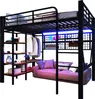 Hochbett mit Regal, LED-Beleuchtung, Kleiderstange, Wandgitter, Leiter, Rausfallschutz, 140x200cm, Kinderbett, Metallbett Bild 1