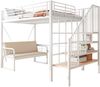 Etagenbett (140 x 200 ) mit stabilem Metallrahmen, Hochbett mit abnehmbarem Polstersofa, Stauraum und Sicherheitstreppe. Geeignet für Kinder, Jugendliche und Erwachsene Weiß Bild 4