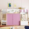 Kinder Hochbett 90x200 niedrig mit Haus-Design - Spielbett mit zweiter Liegefläche, Stauraum, breiter Leiter, weiß & Rosa Bild 3