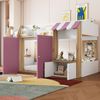 Kinder Hochbett 90x200 niedrig mit Haus-Design - Spielbett mit zweiter Liegefläche, Stauraum, breiter Leiter, weiß & Rosa Bild 4