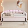 Schlafsofa mit LED-Beleuchtung, Gästebett und Lattenrost, 90x200 cm, Einzelbett, Polsterbett, Samt, rosa Bild 2