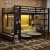 Hochbett mit RGB LED-Streifen, Kleiderstange, Lattenrost, Trittleiter, Regal, Wandgitter und Schubladen, 140x200 cm, Kinderbett mit Rausfallschutz, Metallbett Bild 4