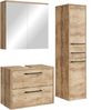 Waschbeckenunterschrank Set Florence 60 x 35 cm – Kastanie Eiche – Badmöbel mit Spiegelschrank und Hochschrank Bild 1