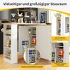 Bartischschrank Weiß Küchentisch 360° drehbar mit Rollen, Klapptisch Sideboard mit Regalen, aus MDF modern mit Metallgriffen Bild 4