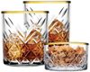 Pasabahce 96818 Timeless Golden Touch 3 teilig im Kristall-Design Retro Design - 2 Whisky Glas und 1 Kristall-Schale Bild 5