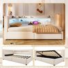 Merax Einzelbett, Polsterbett, Daybett, 90 x 200 cm, Hydraulische Lagerungt, Sofabett Mit USB Typ-C Ladefunktion, LED-Beleuchtung, Leinen, Beige Bild 2