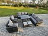 Fimous 10-Sitzer Rattan Gartenmöbel Sofa Set Tisch & Stühle Set mit 3-Sitzer Sofa Rechteckiger Esstisch 2 kleinen Hockern Dunkelgrau Gemischt Bild 2