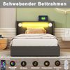 Merax Polsterbett Kinderbett 90x200 Bett mit LED-Lichtleiste, Bluetooth-Player und USB-Aufladung, PU-Leder-Aufbewahrungsbett, Hochbettkasten, Jugendbett mit Lattenrost, Schwarz Bild 5
