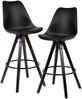 2er Set Barhocker Schwarz Kunstleder / Massivholz, Design Barstuhl Skandinavisch 2 Stück mit schwarzen Beinen, Tresenhocker mit Lehne Sitzhöhe 77 cm Bild 2