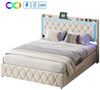 ADWOLT Polsterbett LED Hydraulisch Doppelbett Jugendbett (Set, 1-tlg, 140x200cm Stauraumbett), Mit LED-Beleuchtung und Ladefunktion,Samt,Beige Bild 5