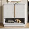 Schuhschrank weiß Holzoptik, 60x40x61 cm, mit 2 Türen & offenem Fach, goldene Griffe Bild 3