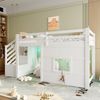 Flieks Hochbett Fenster-Form Kinderbett Holzbett 90x200cm mit LED und Stauraumtreppe Bild 3