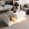 Merax Couchtisch, Hochglanz Weiß, Beistelltisch, Couchtisch mit Glas und LED-Effekt, mit Glasplatte Bild 2
