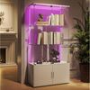 PXloue Standvitrine Matt Glasvitrine mit LED-Beleuchtung und Stauraum Wohnzimmerschrank mit Glastüren und 1 Schubladen Bild 5