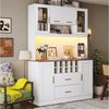 Flieks Küchenbuffet mit LED-Beleuchtung, Steckdose, Weinregal, 2 Schubladen und Glastüren (1-St, 120x36,3x180 cm) Hochschrank Küchenschrank Geschirrschrank mit Arbeitsplatte Holzoptik Bild 2