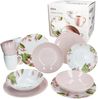 Ossia 12tlg Exotic Tearose rosa Frühstücksset Steingut Teller Becher Schale Bild 2