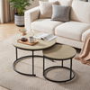 Couchtisch-Set, 2-teilig, ineinander schiebbar, B 70/50 x T 70/50 x H 45/40 cm, Holzoptik & Metall Bild 1