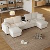 Merax B315×T135cm U-förmiges Sofa aus Corduroy, inklusive 2 Fußhockern mit Staufunktion, Couchtisch, 2 Getränkehaltern, 1 USB-Anschluss, 2 Steckdosen und 2 Type-C-Anschlüssen, beige Bild 2