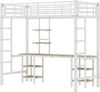 Etagenbett 90x200 cm aus Eisen und MDF mit Tisch, Regalen und 4-seitigem Rausfallschutz, Weiß, ohne Matratze Bild 4