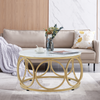 M MCombo Couchtisch Rund Holz, Modern Sofatisch Marmor Weiß Gold, Klein Kaffeetisch Metallgestell, Beistelltisch für Wohnzimmer, Durchmesser 80cm, 2102 Bild 2