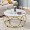 M MCombo Couchtisch Rund Holz, Modern Sofatisch Marmor Weiß Gold, Klein Kaffeetisch Metallgestell, Beistelltisch für Wohnzimmer, Durchmesser 80cm, 2102 Bild 3