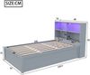 Schlafsofa mit Mehrfachsteckdose und mehreren Staufächern mit Lichtleiste hydraulisches Bett Massivholz Grau 90 x 200 cm Bild 5