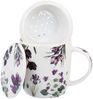 DUO Spring in bloom Becher 400 ml PURPLE FLOWERS mit Teesieb und Deckel, New Bone China Porzellan Bild 1